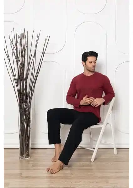 Sude Homewear Erkek Bordo Renkli Uzun Kollu Pijama Takımı Konfor ve Şıklık Sunar