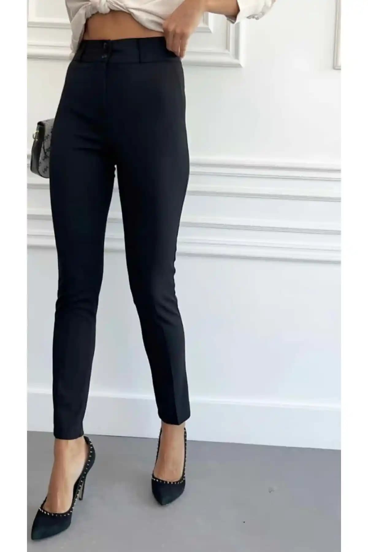 Şule Butik Yüksek Bel Cigarette Kesim Bilek Boy Likralı Kumaş Kadın Pantolon