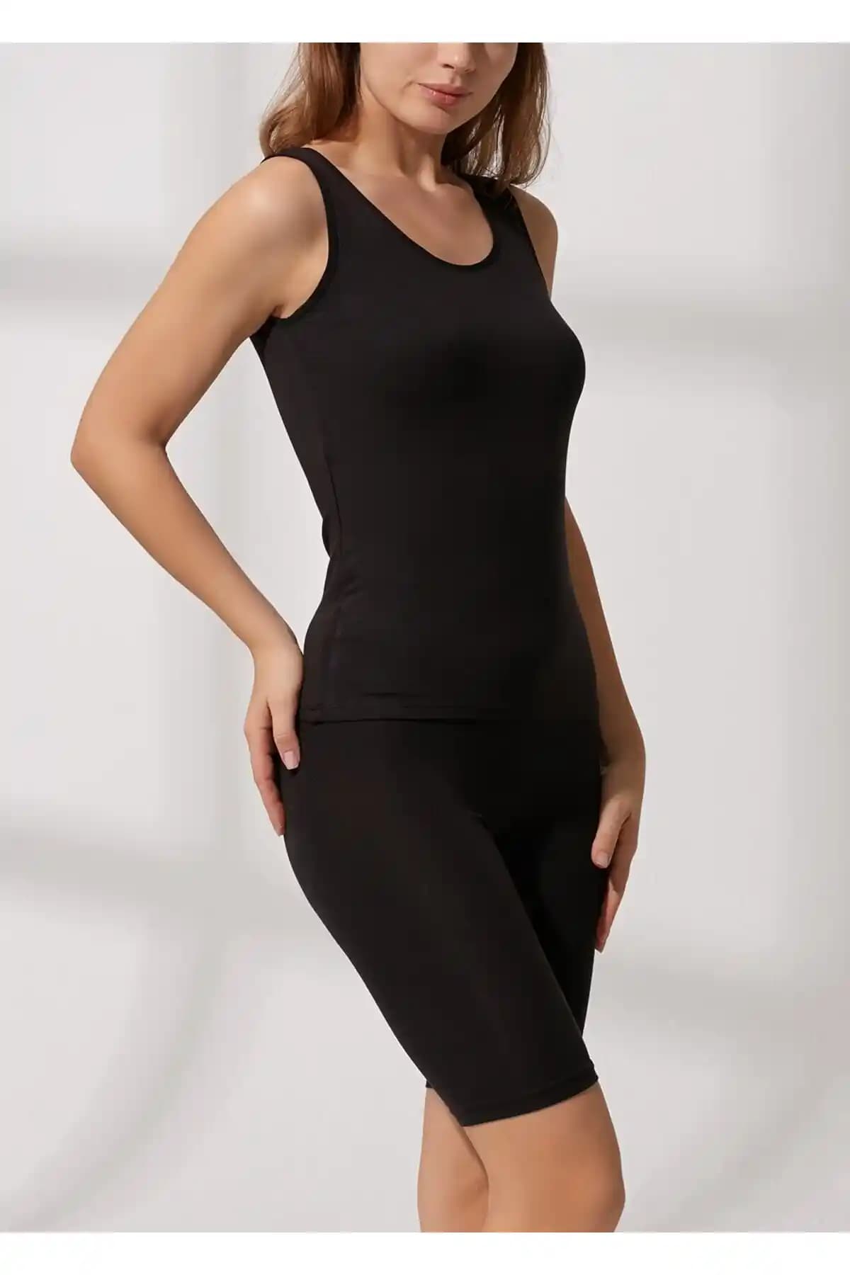 Suwen Kadın Siyah Soft Touch Kalın Askılı Atlet Günlük ve Şık Kullanım İçin Uygun