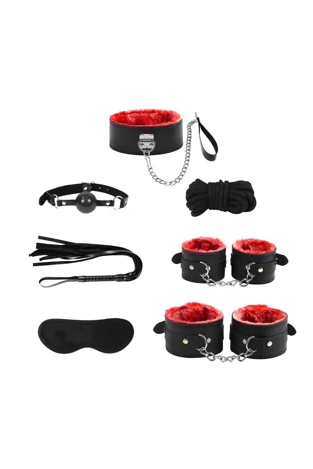 Tactic Kırmızı Siyah Fantazi BDSM 7'li Set: Estetik ve Dayanıklılık Sunan Yetişkin Ürünü