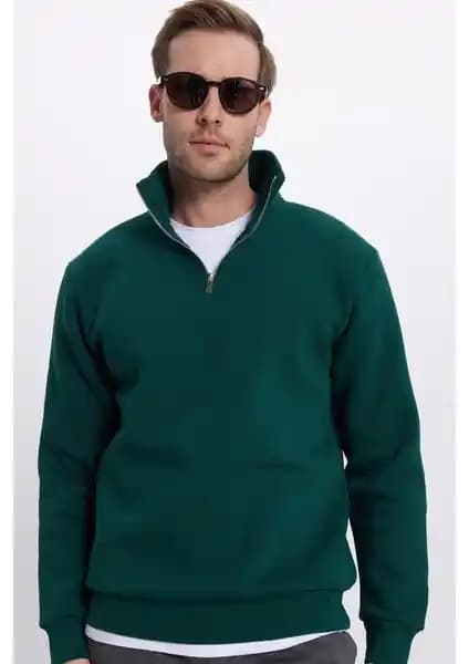 Tudors Unisex Rahat Kesim Polar Pamuklu Sweatshirt Haki Renkli Kış Giyim Tercihi