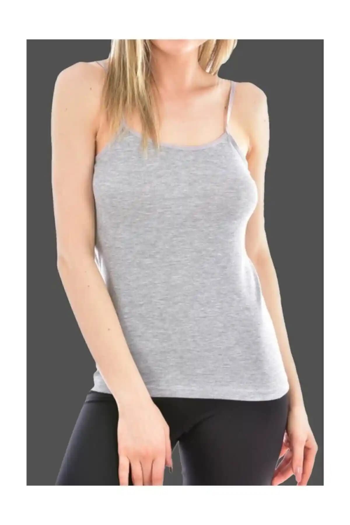 Tutku Kadın Gri 3'lü Pamuklu Askılı Atlet Paketi Günlük ve Yazlık Kullanım İçin Uygun