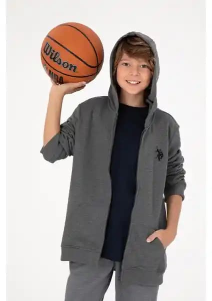 U.S. Polo Assn. Erkek Çocuk Antrasit Melanj Fermuarlı Sweatshirt Günlük Şıklık ve Konfor Sağlar