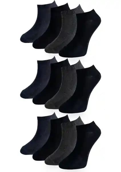 Unisex Pamuklu Kısa Çorap 12'li Set Günlük ve Spor Kullanımına Uygun