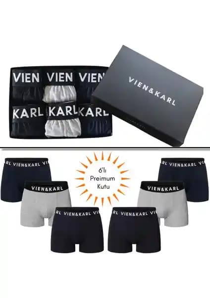Vien&Karl Erkek Boxer Şort Seti Siyah Gri Lacivert 6'lı Konfor ve Şıklık Bir Arada