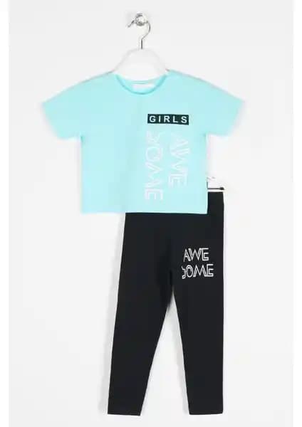 Zepkids Kız Çocuk Awesome Baskılı Taytlı Takım: Şık ve Konforlu Çocuk Giyim Seçeneği