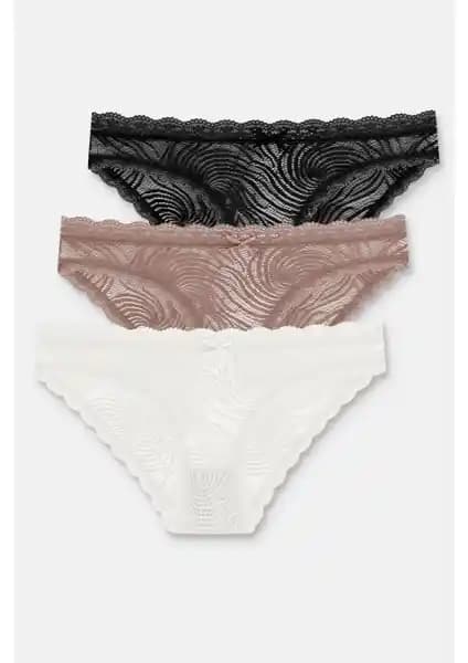 Suwen 3 Lü Dantelli Slip ve Petrol-Wine-Rose 3 P Lace Slip Karşılaştırması