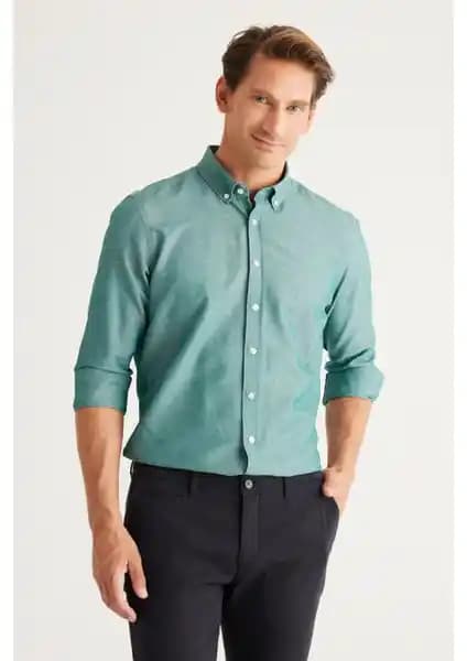 Altınyılz Classics Erkek Yeşil Düğmeli Yaka Oxford Gömlek Şıklık ve Fonksiyonellik Bir Arada