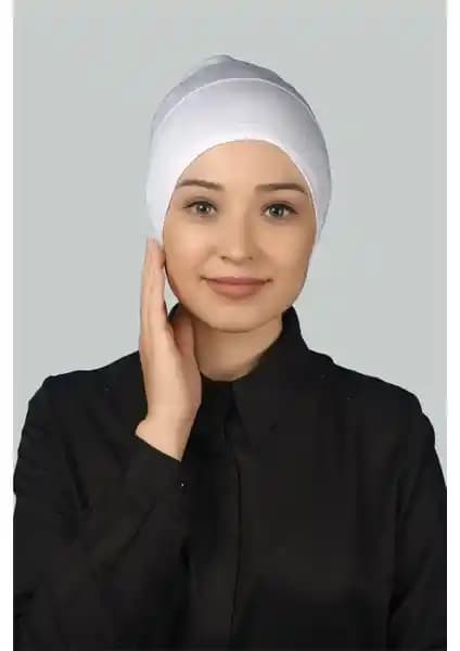 Altobeh Hazır Pratik Geçmeli Uzun Boru Tesettür Bonesi Beyaz Şıklık ve Konfor Sunar