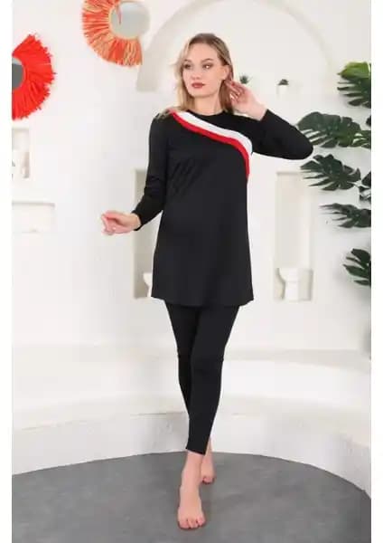 Aslınur Kırmızı/Beyaz Garnili Tam Kapalı Tesettür Mayo Detaylı İnceleme ve Kullanıcı Yorumları