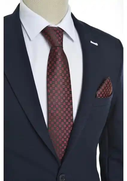 Brianze Çiçek Desen Kırmızı Mendilli Kravat Erkekler İçin Şık ve Kullanışlı Aksesuar