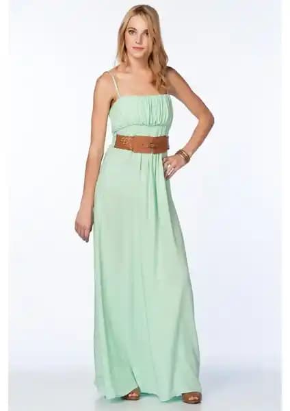 Cotton Mood CN1818 Deri Kemerli Straplez Uzun Elbise Şık ve Zarif Tasarım Özellikleri