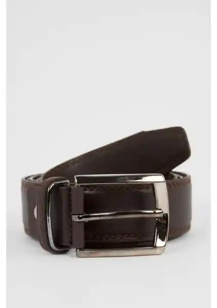 DeFacto Erkek Dikdörtgen Tokalı Deri Görünümlü Kemer Şık ve Dayanıklı Tasarım