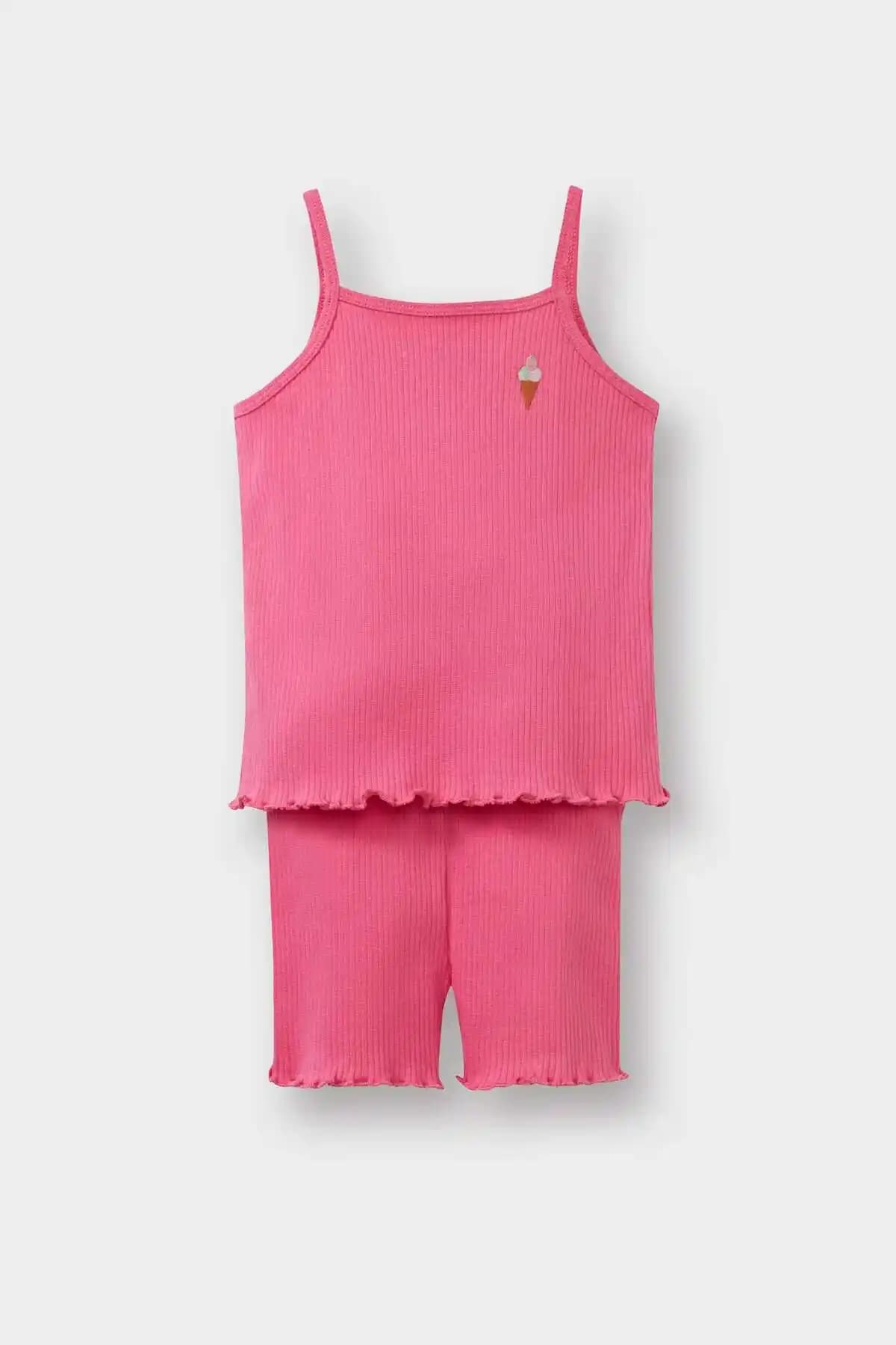 DeFacto Kız Bebek 2'li Baskılı Atlet ve Tayt Takımı Renkli ve Rahat Yazlık Giyim Seçeneği