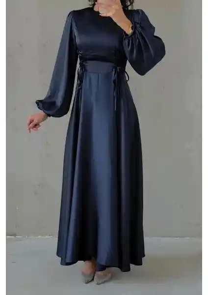 Diloxe Belden Bağlamalı Balon Kol Saten Abiye Kadınlar İçin Zarif ve Modern Tasarım