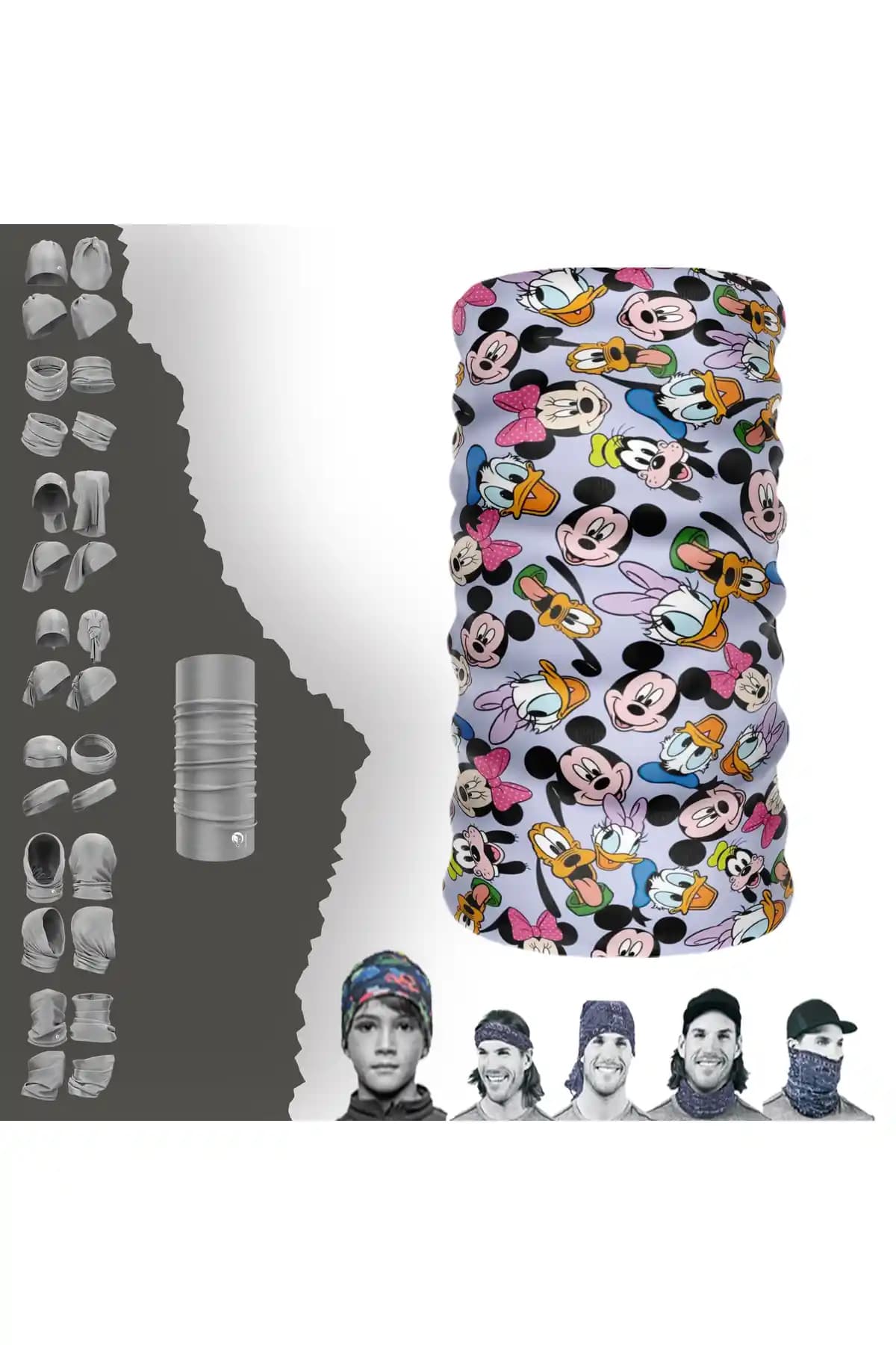 E-Taktik Mickey Mouse Desenli Dikişsiz Tüp Boyunluk Bandana Çok Yönlü ve Şık Tasarım