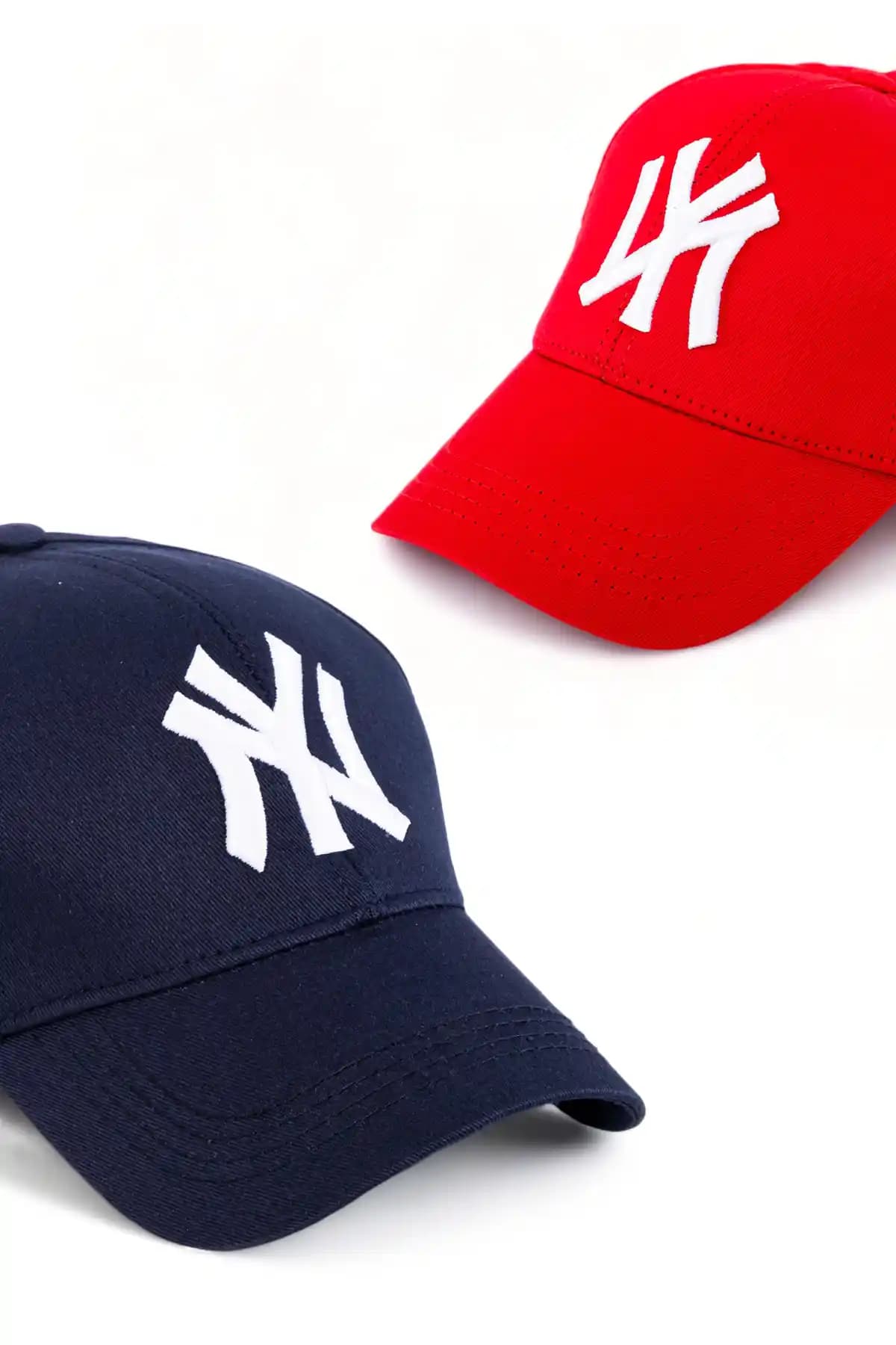 Eke Tekstil Unisex Lacivert ve Kırmızı Nakışlı Beyzbol Şapkalar Seti