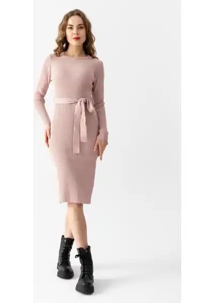 Irmak Kerekli Fitilli Triko Elbise 4080 Kadınlar İçin Şık ve Rahat Günlük Kullanım Elbisesi