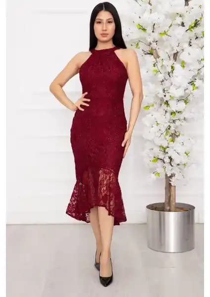 Kalopya C Yaka Simli Dantel Kısa Abiye Elbise Şık ve Modern Tasarım, Özel Günler İçin Mükemmel Seçenek
