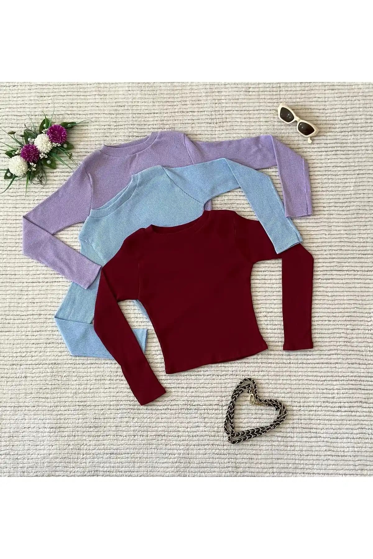 Lorya Giyim Kadın 3'lü Crop Bluz Paketi Modern ve Konforlu Tasarım