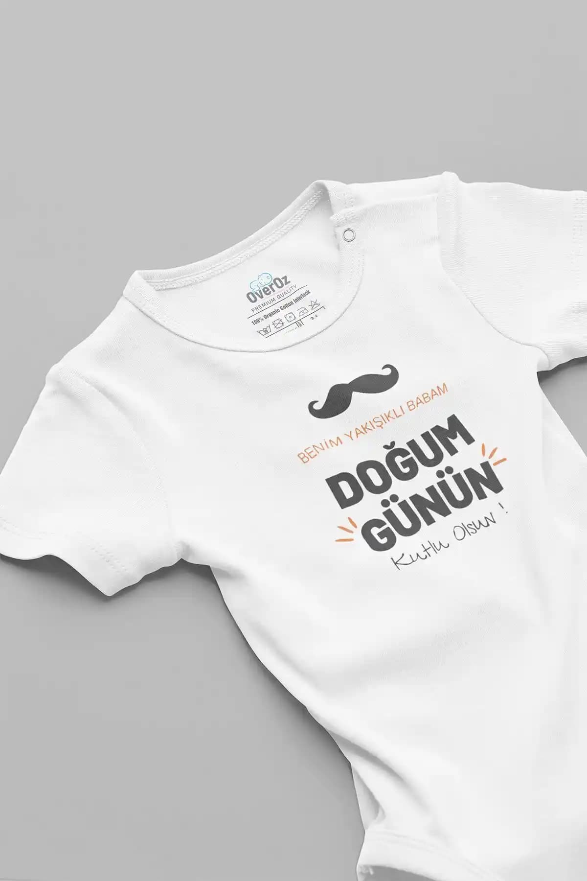 Overoz Organik %100 Pamuk Bebek Body Doğum Günü Temalı Sağlıklı ve Konforlu Giyim