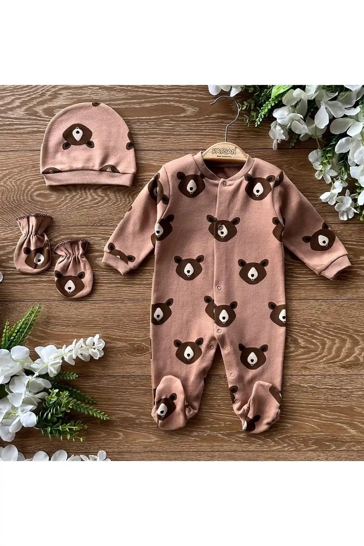 PATSAN Organik Pamuklu Bebek Tulum Seti Güvenli ve Şık Tasarım 3'lü Hastane Çıkışı