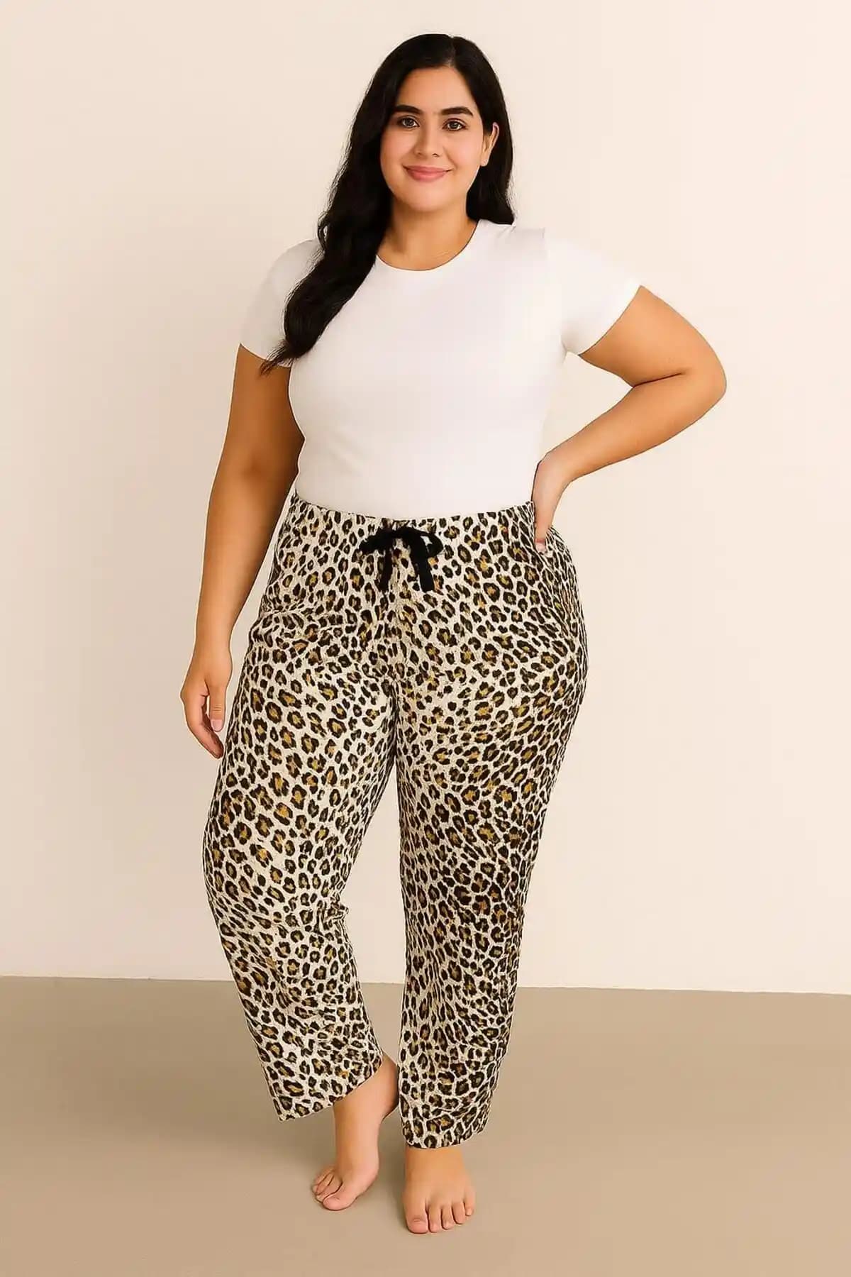 Pemilo Kadın Büyük Beden Leopar Desen Milan Tek Alt Şık ve Konforlu Pantolon