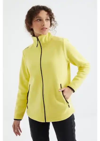 Tommy Life Limon Renk Dik Yaka Fermuarlı Polar Sweatshirt Kadınlar İçin Konfor ve Şıklık Sunar