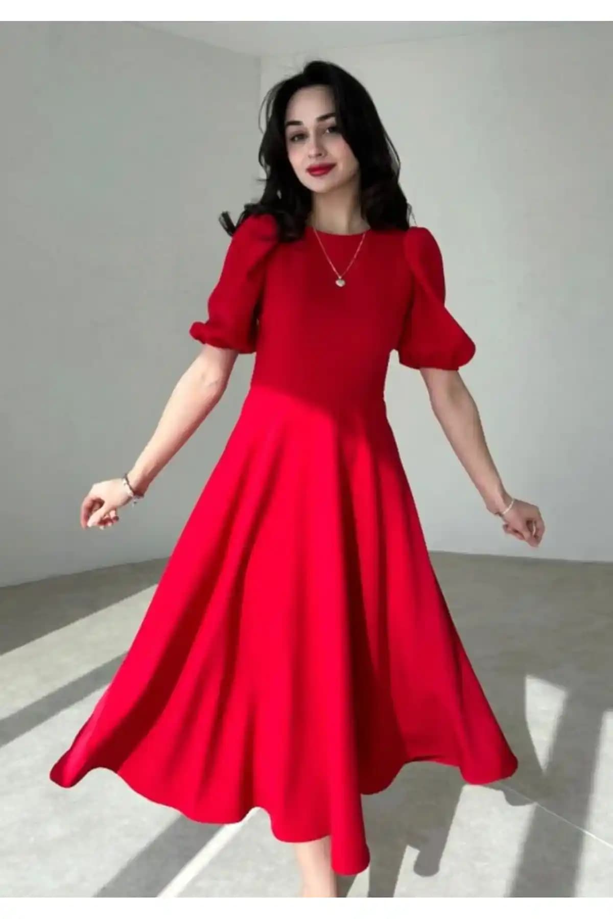 Afiş Butik Karpuz Kollu Midi Boy Elbise: Şık ve Konforlu Yazlık Kadın Elbisesi