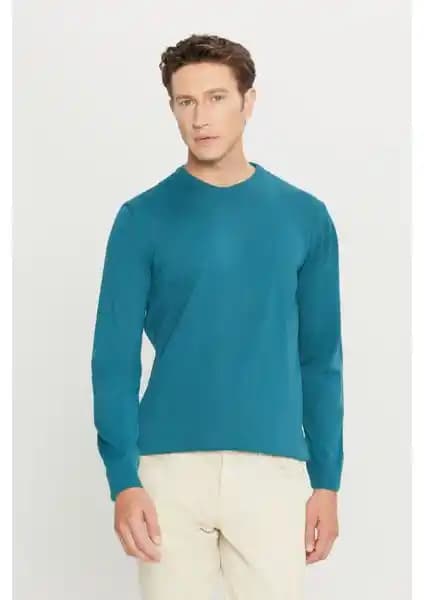 Altınyıl<dı>z Classics Erkek Petrol Renkli Bisiklet Yaka Triko Kazak Günlük ve Resmi Kullanım İçin