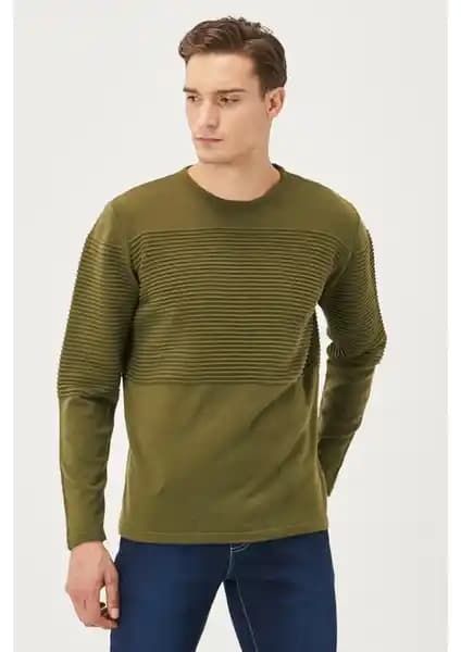 Altınyılz Classics Erkek Açık Haki Standart Fit Triko Kazak Günlük ve Şık Kombinler İçin