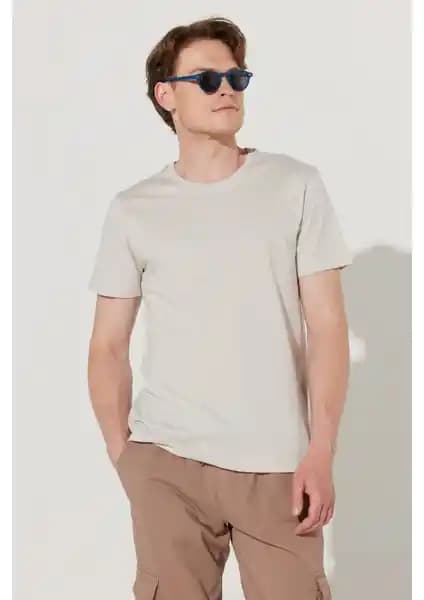 Altınyılz Classics Erkek Gri Slim Fit Dar Kesim %100 Pamuk Bisiklet Yaka Tişört