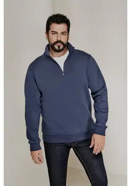 Altınyılz Classics Erkek Lacivert Standart Fit Polar Sweatshirt Günlük ve Kış Kullanımı İçin