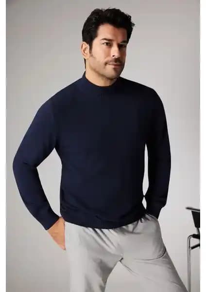 Altınyılz Classics Erkek Lacivert Yarım Balıkçı Yaka Triko Kazak Günlük ve Şık Kullanım