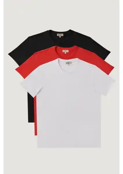 Altınyılz Classics Erkek Slim Fit Pamuk Tişört Paketi Beyaz Kırmızı Siyah Renklerde