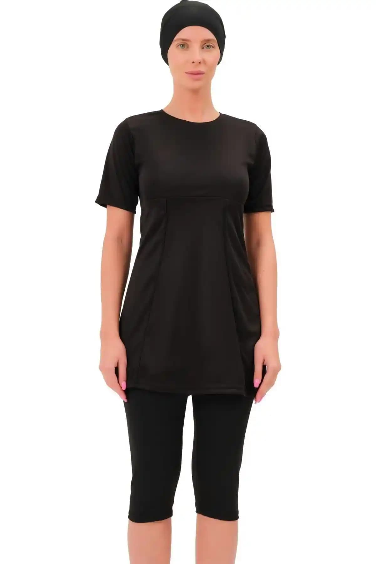 Argisa Yarım Kol Düz Yarı Tesettür Mayo 7832 Siyah Büyük Beden Şıklık ve Konfor Sunar