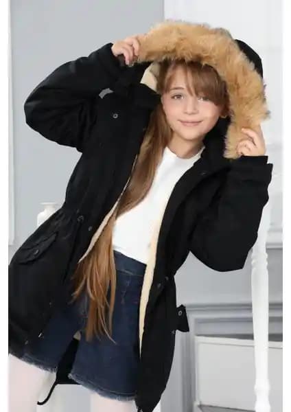 Asortix Kız Çocuk Kanvas Kumaş Uzun Montu Rüzgar ve Su Geçirmez Özellikleriyle Şıklık ve Fonksiyonellik Sunar