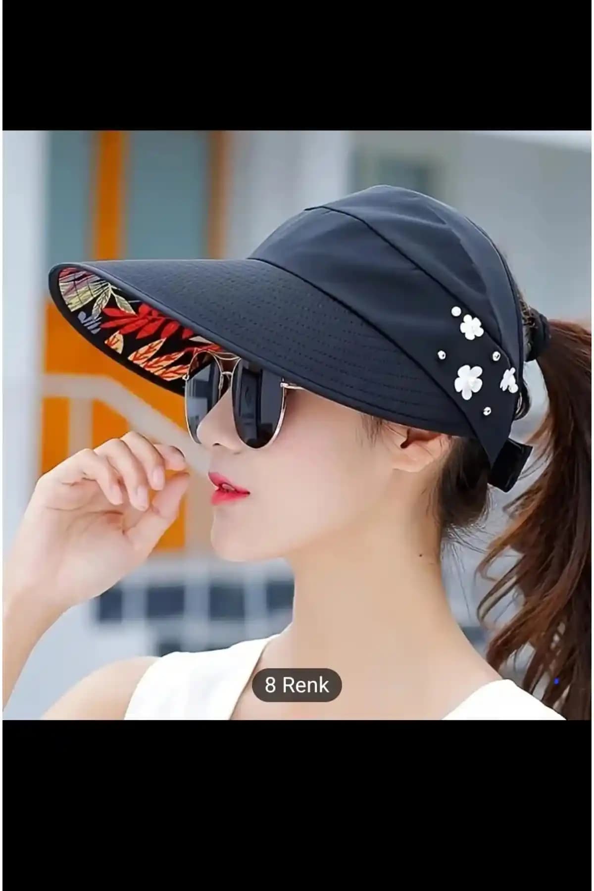 Betülce Yeni Sezon Kadın Çiçek Desenli Katlanabilir Yaz Şapkası