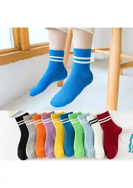 Bgk 10 Çift Çocuk Çember Desenli Soket Çorap Renkli ve Konforlu Tasarımıyla Günlük Kullanım İçin Uygun
