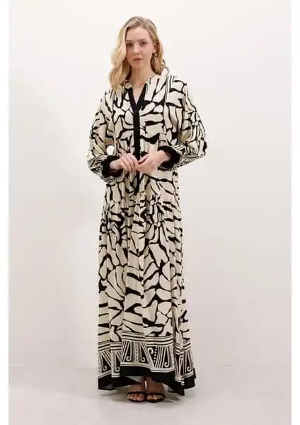 Bigdart 2423 Otantik Desenli Elbise Günlük ve Davet Şıklığını Bir Arada Sunar