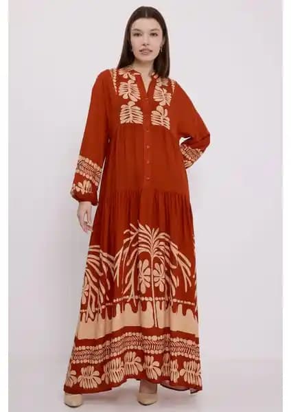 Bigdart Kadın Kiremit Vizon Viskon Tesettür Elbise Şıklık ve Konforu Bir Arada Sunar