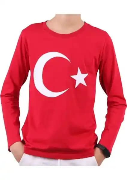 Boncuk AVM Uzun Kollu Ay Yıldızlı Türk Bayrağı Tişörtü - Milli Duyguları Yansıtan Şık Tasarım