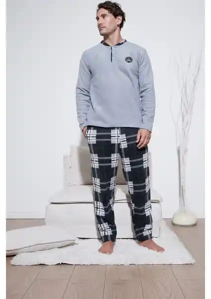 Buratti Erkek Kışlık Polar Pijama Takımı Yu<muş>ak Dokulu ve Şık Tasarımıyla Konfor Sunar