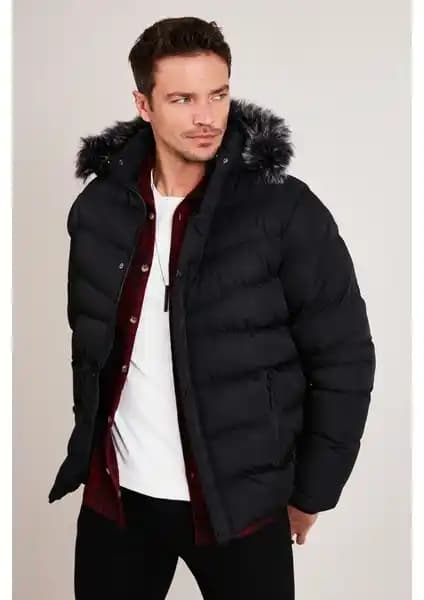 Buratti Slim Fit Suni Kürklü Erkek Kış Montu Şık ve Fonksiyonel Tasarım