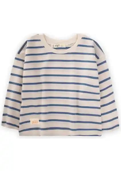 Cigit Erkek Çocuklar İçin Çizgili Mevsimlik Pamuk Tişörtü Şıklık ve Konfor Sunar