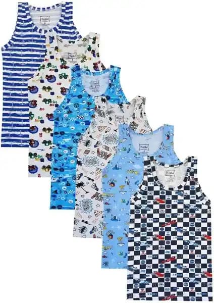 Çocuklar İçin Konforlu ve Renkli Elastan Desenli Erkek Çocuk Atletleri