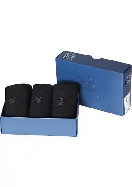 D'S Damat Erkek Bambu Karışımlı Siyah Desenli 3'lü Rahat Çorap Seti: Günlük ve Şık Kullanım İçin Uygun