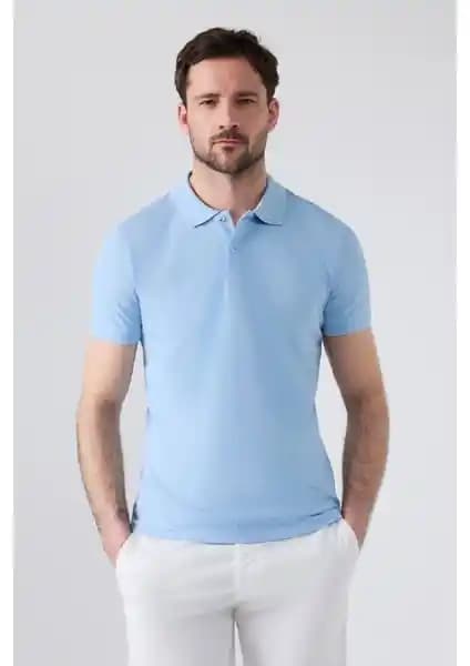D'S Damat Erkek Regular Fit Açık Mavi Pike Dokulu %100 Pamuk Polo Yaka T-shirt