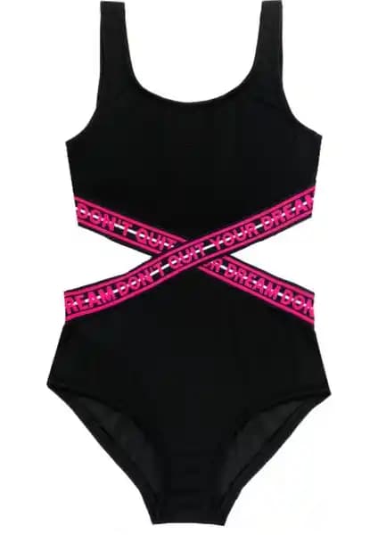 Deep Beach Siyah Pembe Lastikli Kız Çocuk Mayo: Şık ve Konforlu Yüzme Kıyafeti