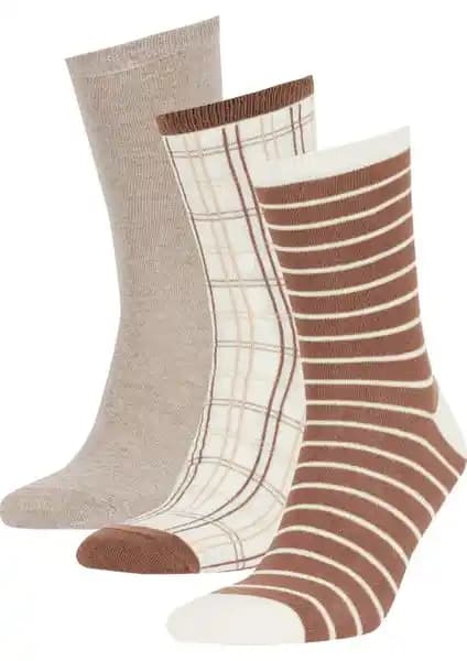 DeFacto Kadın 3'lü Pamuklu Uzun Çorap Y6748AZNS Günlük ve Spor Kullanımına Uygun